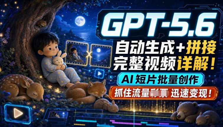 GPT-5.6自动生成+拼接完整视频详解,AI短片批量创作,抓住流量迅速变现!-摇钱树