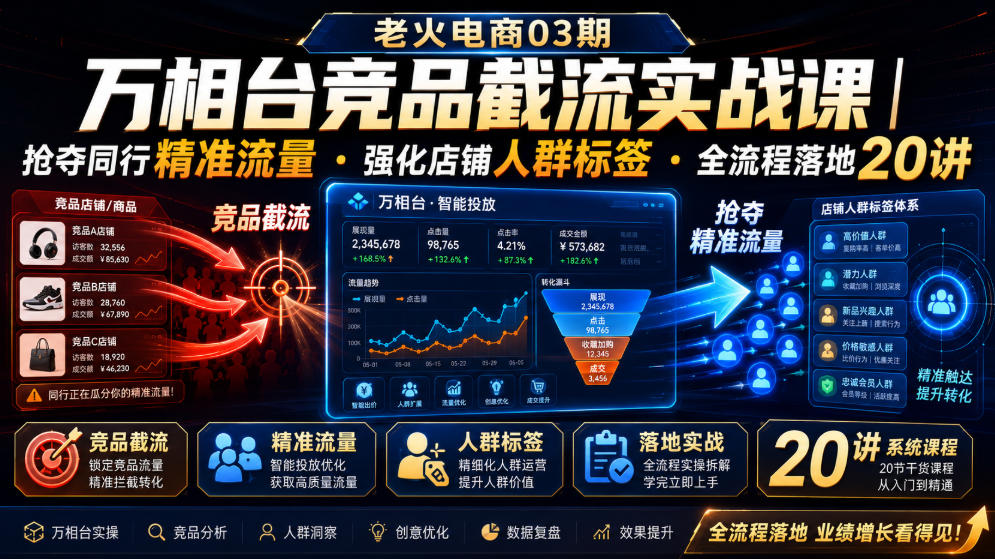 老火电商03期・万相台竞品截流实战课|抢夺同行精准流量・强化店铺人群标签・全流程落地20讲-摇钱树