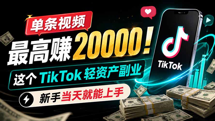 单条视频最高赚 20000!这个 TikTok 轻资产副业,新手当天就能上手-摇钱树