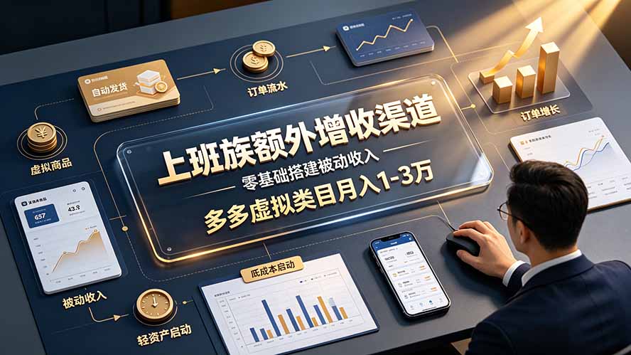 上班族额外增收渠道,零基础搭建被动收入,多多虚拟类目月入 1-3 万-盈科项目资源网