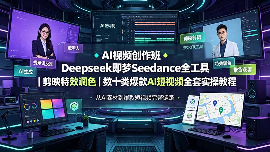 AI视频创作班◆Deepseek即梦Seedance全工具|剪映特效调色|数十类爆款AI短视频全套实操教程-摇钱树