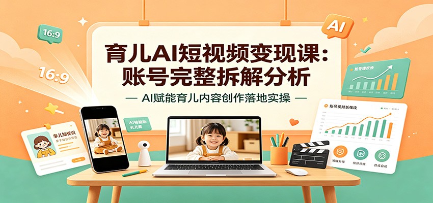 育儿AI短视频变现课:账号完整拆解分析,AI赋能育儿内容创作落地实操-摇钱树