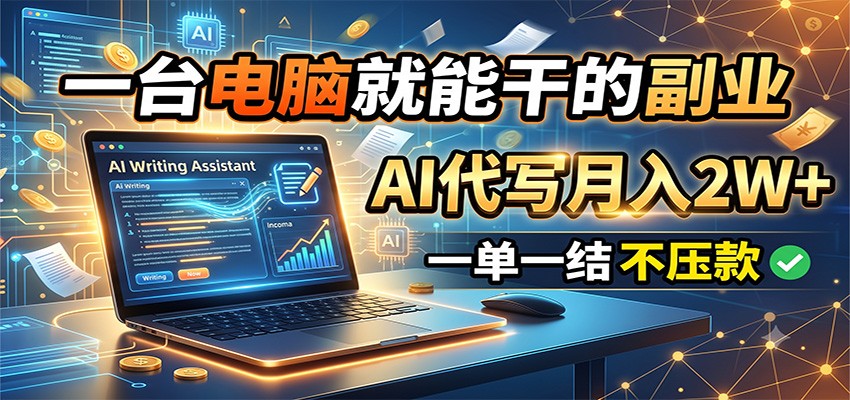 一台电脑就能干的副业,AI代写月入2W+,一单一结不压款-摇钱树