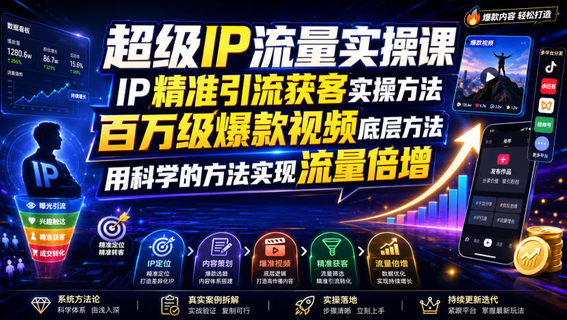 超级IP流量实操课,IP精准引流获客实操方法,百万级爆款视频底层方法,用科学的方法实现流量倍增-摇钱树