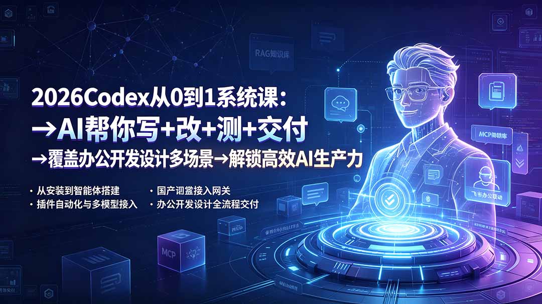 2026Codex从0到1系统课:→AI帮你写+改+测+交付→覆盖办公开发设计多场景→解锁高效AI生产力-摇钱树