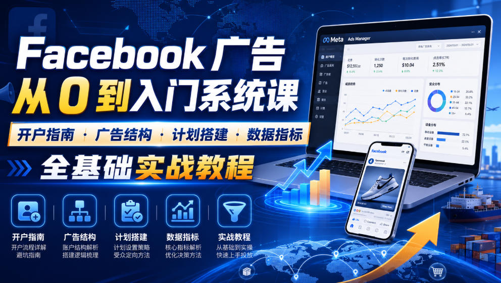 Facebook广告新手从0到入门系统课|开户指南・广告结构・计划搭建・数据指标全基础实战教程-摇钱树