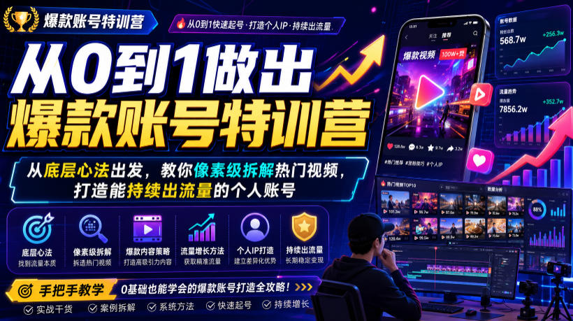从0到1做出爆款账号特训营,从底层心法出发,教你像素级拆解热门视频,打造能持续出流量的个人账号-摇钱树