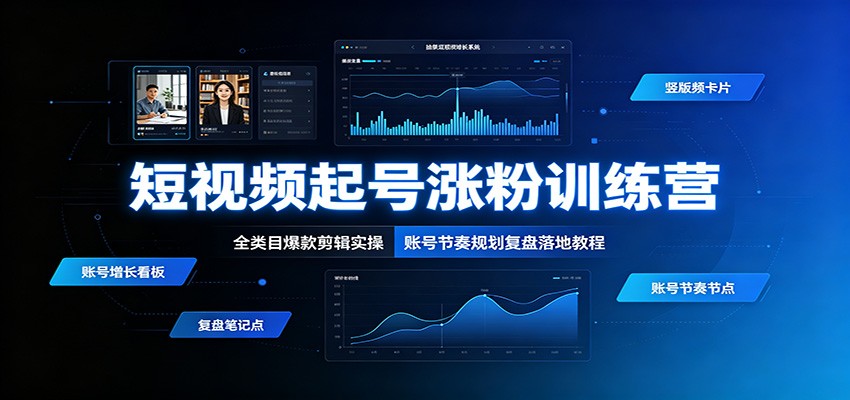 短视频起号涨粉训练营:全类目爆款剪辑实操,账号节奏规划复盘落地教程-摇钱树