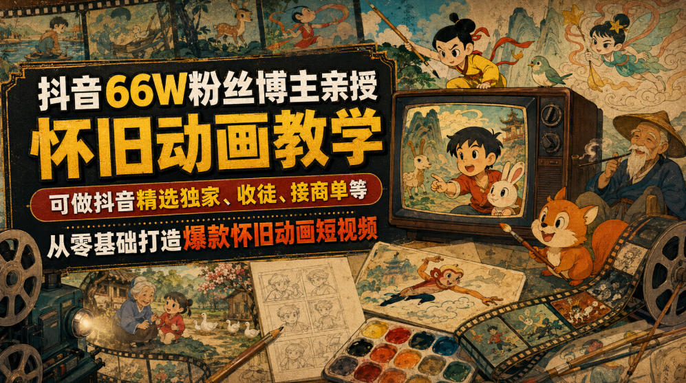 抖音66W粉丝博主亲授怀旧动画教学,可做抖音精选独家、收徒、接商单等,从零基础打造爆款怀旧动画短视频-摇钱树