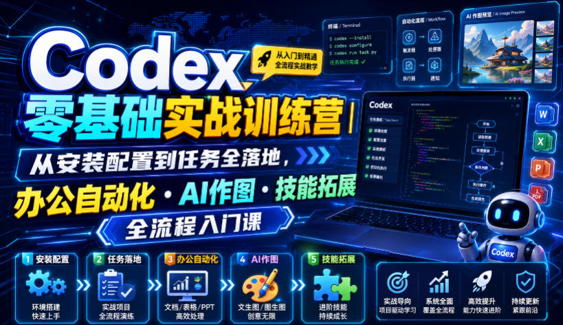 Codex零基础实战训练营｜从安装配置到任务全落地，办公自动化・AI作图・技能拓展全流程入门课-摇钱树
