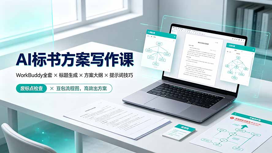 AI标书方案写作课:WorkBuddy全套×标题生成×方案大纲×提示词技巧×废标点检查×豆包流程图,高效出方案-摇钱树