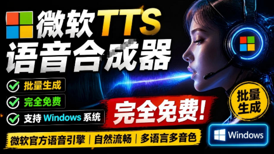 微软TTS免费语音配音生成器，完全免费，支持多语音、多音色选择，Windows系统专用TTS语音合成器-摇钱树