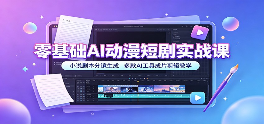 零基础AI动漫短剧实战课：小说剧本分镜生成，多款AI工具成片剪辑教学-摇钱树