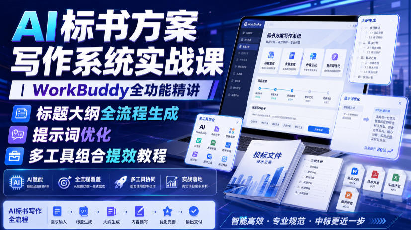 AI标书方案写作系统实战课｜WorkBuddy全功能精讲・标题大纲全流程生成・提示词优化・多工具组合提效教程-超级个体网赚