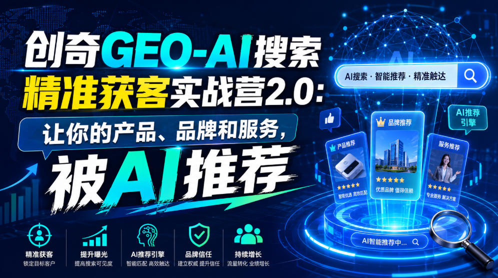 创奇GEO-AI搜索精准获客实战营2.0:让你的产品、品牌和服务,被AI推荐-摇钱树