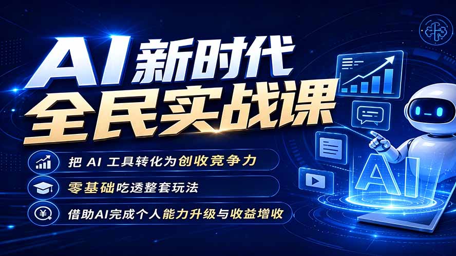 AI新时代全民实战课，把 AI 工具转化为创收竞争力，零基础吃透整套玩法，借助AI完成个人能力升级与收益增收。-摇钱树