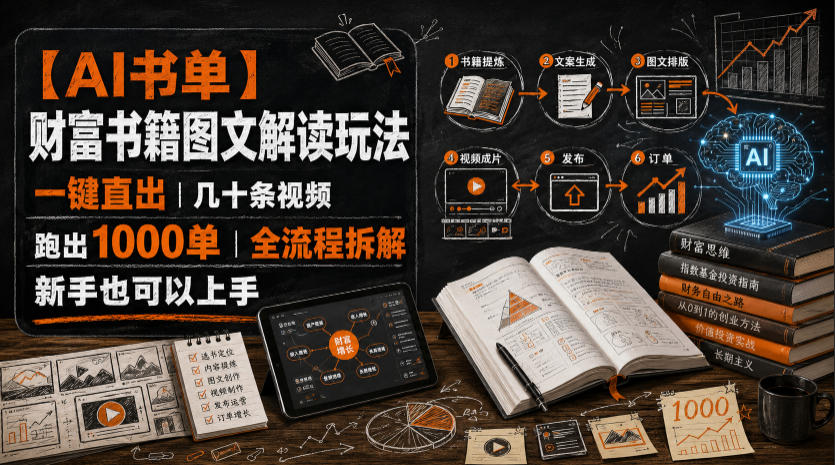 【AI书单】财富书籍图文解读玩法,一键直出,几十条视频,跑出1000单,全流程拆解,新手也可以上手-摇钱树
