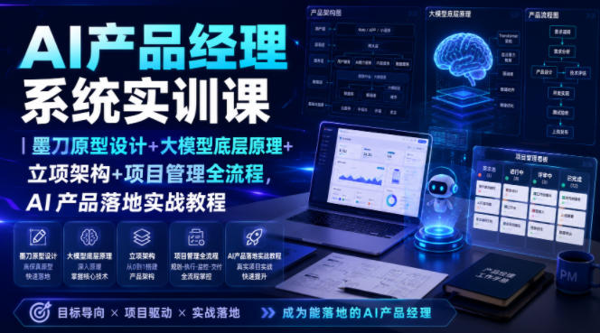 AI产品经理系统实训课｜墨刀原型设计+大模型底层原理+立项架构+项目管理全流程，AI产品落地实战教程-摇钱树