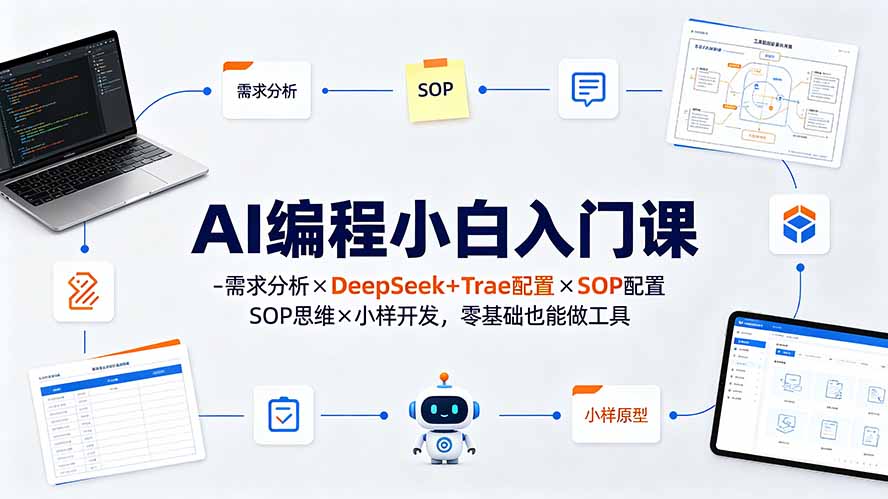 AI编程小白入门课-需求分析×DeepSeek+Trae配置×SOP思维×小样开发,零基础也能做工具-徕钱快