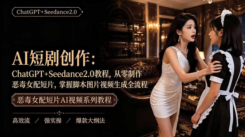 AI短剧从零创作实战课|ChatGPT脚本撰写+Seedance2.0视频生成,恶毒女配短剧全流程教程-超级个体网赚