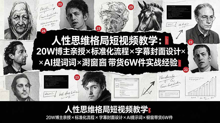 人性思维格局短视频教学:20W博主亲授×标准化流程×字幕封面设计×AI提示词×橱窗带货6W件实战经验-超级个体网赚