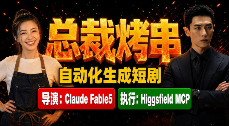Claude Fable5担任导演+Higgsfield MCP落地执行｜《总裁烤串》真人质感短剧全自动AI生成全流程教学-摇钱树