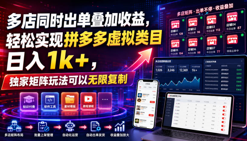多店同时出单叠加收益，轻松实现拼多多虚拟类目日入1k+，独家矩阵玩法可以无限复制【揭秘】-摇钱树