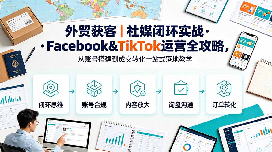 外贸获客｜社媒闭环实战·Facebook&TikTok运营全攻略，从账号搭建到成交转化一站式落地教学-摇钱树