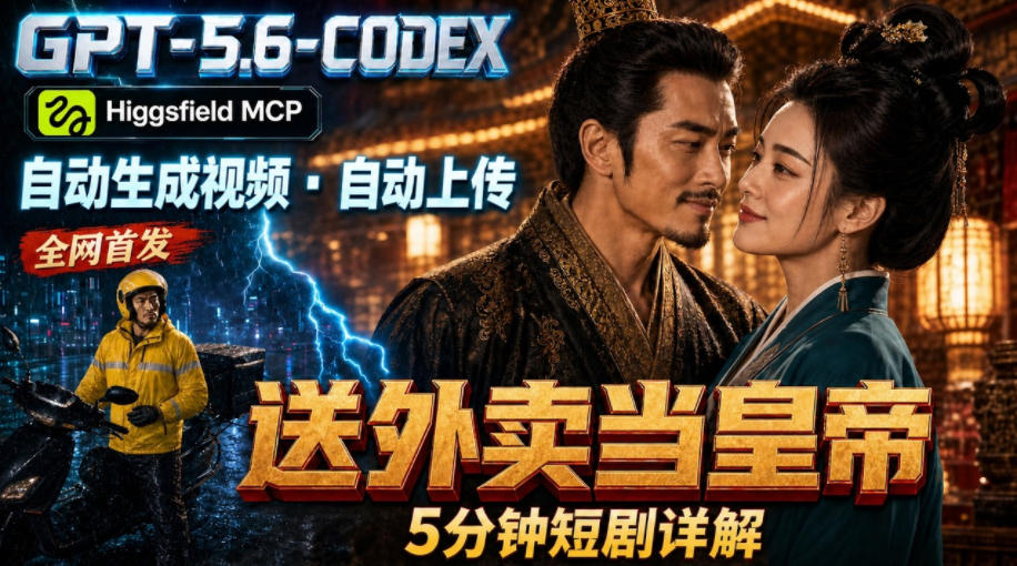 GPT-5.6 Codex+Higgsfield MCP：一条指令生成5分钟短剧并自动上传YouTube(油管)-摇钱树