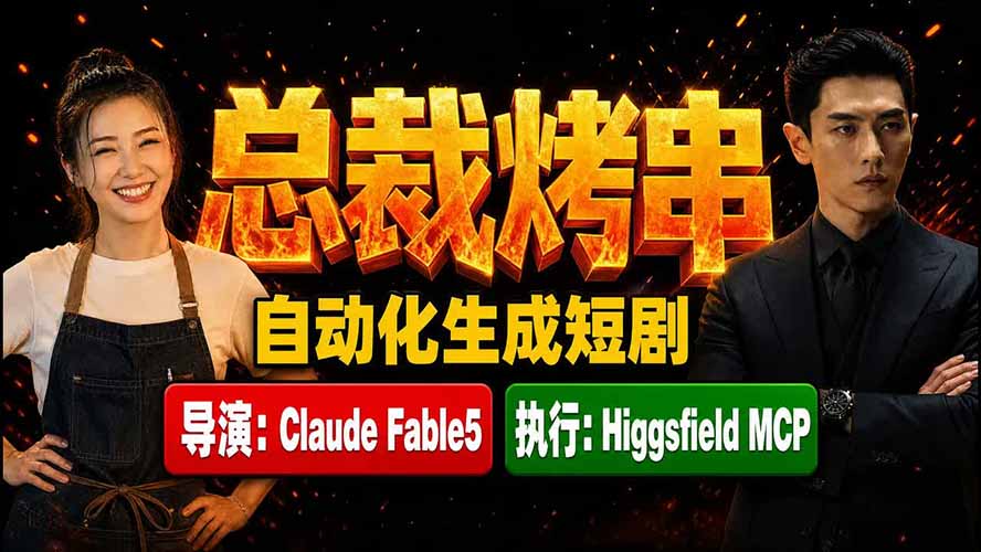 《总裁烤串》真人短剧全自动诞生!Claude Fable5 当导演,Higgsfield MCP 执行!-摇钱树