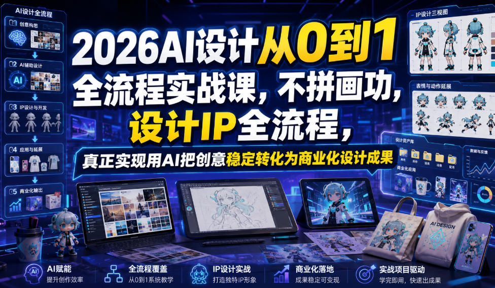 2026AI设计从0到1全流程实战课,不拼画功,设计IP全流程,真正实现用AI把创意稳定转化为商业化设计成果-摇钱树