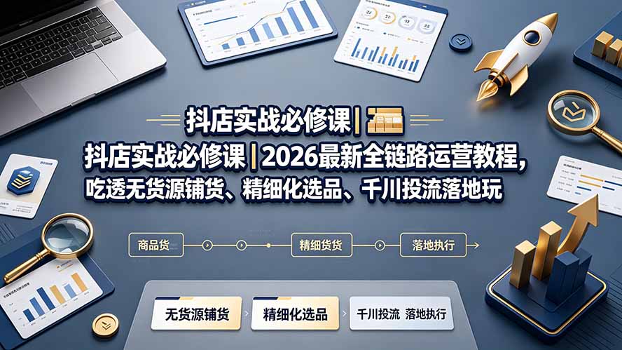 抖店实战必修课｜2026最新全链路运营教程，吃透无货源铺货、精细化选品、千川投流落地玩法-摇钱树