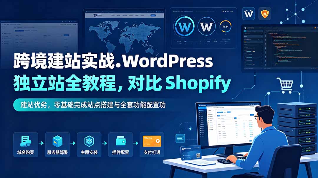跨境建站实战:WordPress 独立站全教程,对比 Shopify 建站优劣,零基础完成站点搭建与全套功能配置-摇钱树