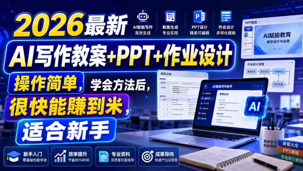 2026最新AI写作教案+PPT+作业设计，操作简单，学会方法后，很快能賺到米，适合新手-摇钱树