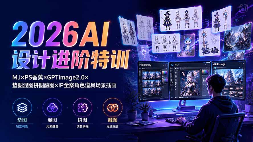 2026AI设计进阶特训:MJ×PS香蕉×GPTimage2.0×垫图混图拼图融图×IP全案角色道具场景插画-阿鹏创业资源网