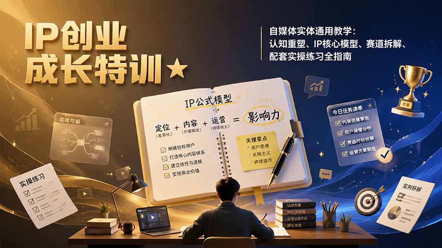 IP创业成长特训★自媒体实体通用教学：认知重塑、IP核心模型、赛道拆解、配套实操练习全指南-摇钱树