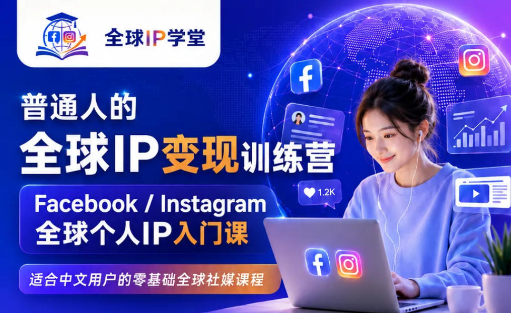 普通人的全球IP变现训练营，Facebook/Instagram全球个人IP入门课，零基础全球社媒课程-摇钱树