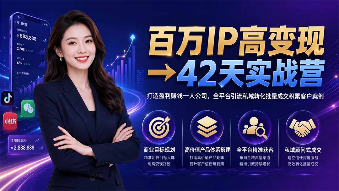 百万IP高变现→42天实战营｜打造盈利赚钱一人公司，全平台引流私域转化批量成交积累客户案例-摇钱树