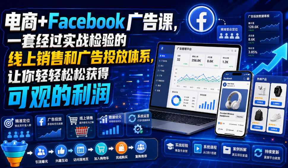 电商+Facebook广告课，一套经过实战检验的线上销售和广告投放体系，让你轻轻松松获得可观的利润【原创双语字幕】-摇钱树