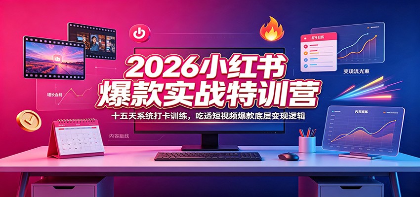 2026小红书爆款实战特训营：十五天系统打卡训练，吃透短视频爆款底层变现逻辑-超级个体网赚