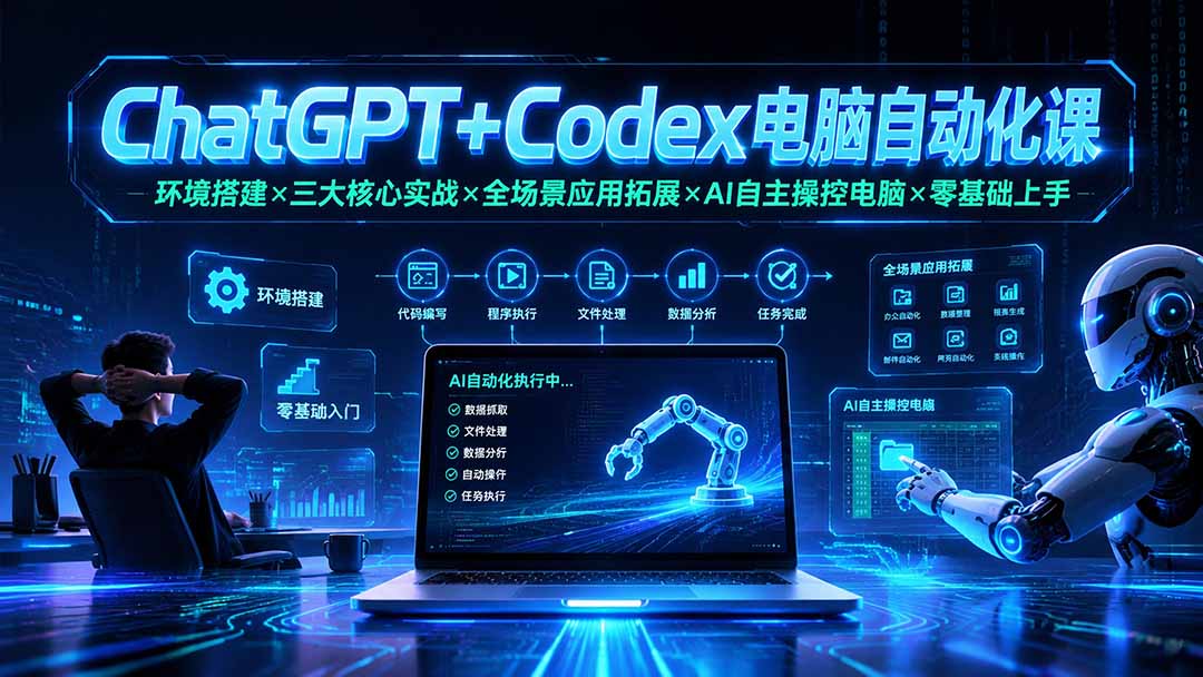 ChatGPT+Codex电脑自动化课：环境搭建×三大核心实战×全场景应用拓展×AI自主操控电脑×零基础上手-超级个体网赚