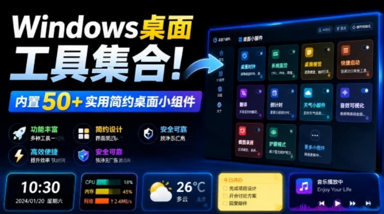 Windows桌面工具集合！内置50+实用简约桌面小组件，含截图、录屏、翻译、天气等，多秘工具箱-超级个体网赚