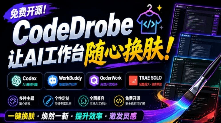 免费开源的CodeDrobe，让AI工作台随心换肤，支持Codex、WorkBuddy等，免费且本地运行！-摇钱树