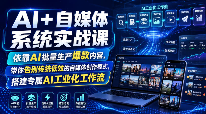 AI+自媒体系统实战课，依靠AI批量生产爆款内容，带你告别传统低效的自媒体创作模式，搭建专属AI工业化工作流-摇钱树