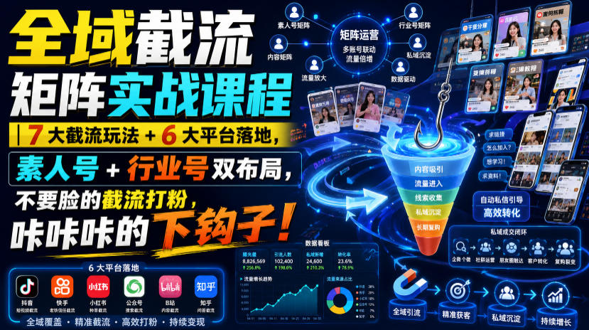 全域截流矩阵实战课程｜7大截流玩法+6大平台落地，素人号+行业号双布局，不要脸的截流打粉，咔咔咔的下钩子！-摇钱树