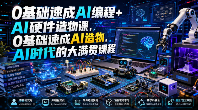 0基础速成AI编程+AI硬件造物课，0基础速成AI造物，AI时代的大满贯课程-摇钱树