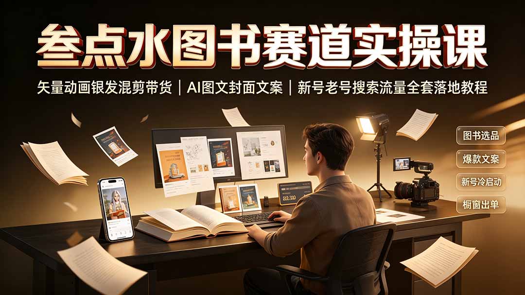 叁点水图书赛道实操课|矢量动画银发混剪带货,AI图文封面文案,新号老号搜索流量全套落地教程-摇钱树