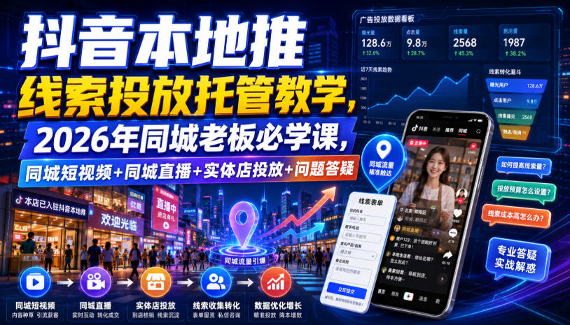 抖音本地推线索投放托管教学,2026年同城老板必学课,同城短视频+同城直播+实体店投放+问题答疑-摇钱树