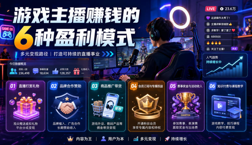 付费文章:游戏主播賺钱的6种盈利模式-摇钱树