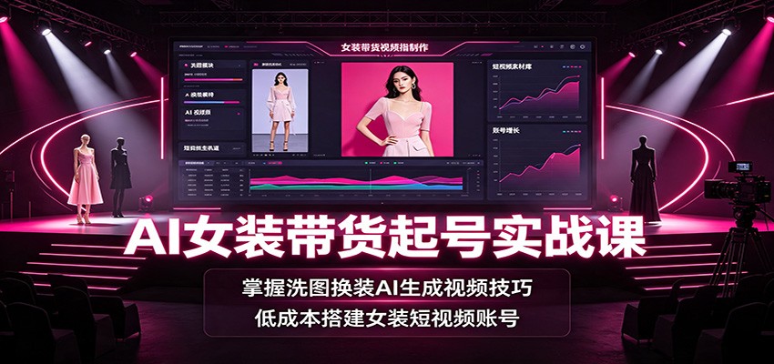 AI女装带货起号实战课:掌握洗图换装AI生成视频技巧,低成本搭建女装短视频账号-摇钱树